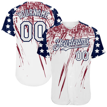 Custom White Navy-Crimson Splatter Brush Stroke Star Raglan Sleevess Authentic Baseball Jersey