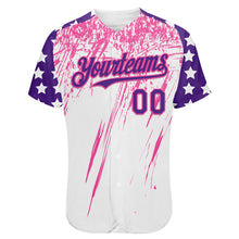 Charger l'image dans la galerie, Custom White Purple-Pink Splatter Brush Stroke Star Raglan Sleeves Authentic Baseball Jersey
