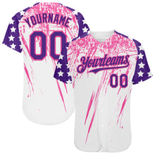 Charger l'image dans la galerie, Custom White Purple-Pink Splatter Brush Stroke Star Raglan Sleeves Authentic Baseball Jersey
