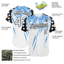 Load image into Gallery viewer, Custom White Black-Powder Blue Splatter Brush Stroke Star Raglan Sleeves Authentic Baseball Jersey

