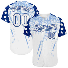 Загрузить изображение в средство просмотра галереи, Custom White Royal-Light Blue Splatter Brush Stroke Star Raglan Sleeves Authentic Baseball Jersey

