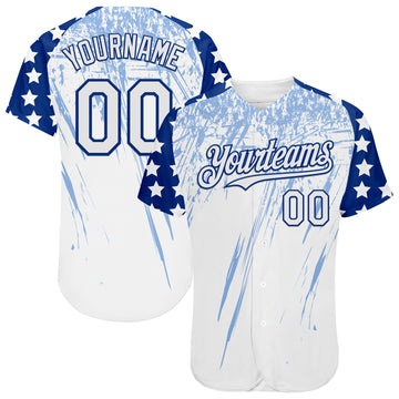 Custom White Royal-Light Blue Splatter Brush Stroke Star Raglan Sleevess Authentic Baseball Jersey