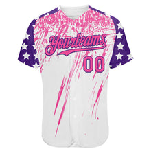 Charger l'image dans la galerie, Custom White Pink-Purple Splatter Brush Stroke Star Raglan Sleeves Authentic Baseball Jersey
