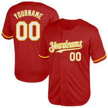 Load image into Gallery viewer, Custom Red White-Yellow Mesh Authentic Throwback Baseball Jersey
