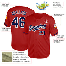 Load image into Gallery viewer, Custom Red Navy-White Mesh Authentic Throwback Baseball Jersey
