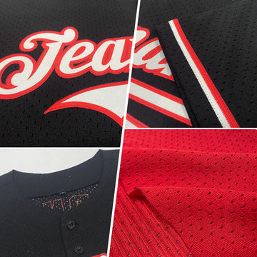 Custom Red Black-White Mesh Authentic Throwback Baseball Jersey