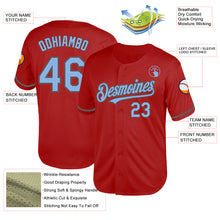 Load image into Gallery viewer, Custom Red Light Blue-Steel Gray Mesh Authentic Throwback Baseball Jersey
