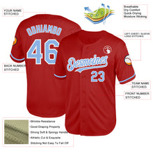 Load image into Gallery viewer, Custom Red Light Blue-White Mesh Authentic Throwback Baseball Jersey
