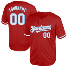 Load image into Gallery viewer, Custom Red White-Light Blue Mesh Authentic Throwback Baseball Jersey

