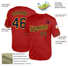 Load image into Gallery viewer, Custom Red Navy-Gold Mesh Authentic Throwback Baseball Jersey
