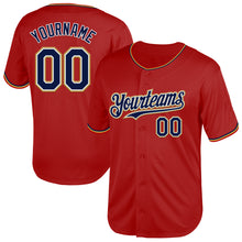 Load image into Gallery viewer, Custom Red Navy-Old Gold Mesh Authentic Throwback Baseball Jersey

