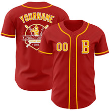Load image into Gallery viewer, Custom Red Gold-White Authentic Baseball Jersey
