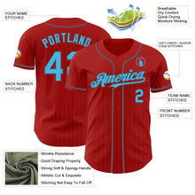 Charger l&#39;image dans la galerie, Custom Red Steel Gray Pinstripe Sky Blue Authentic Baseball Jersey
