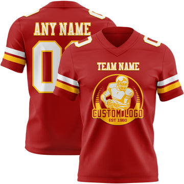 Custom Red White-Gold Mesh Authentic Football Jersey