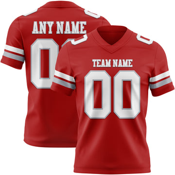 Custom Red White-Gray Mesh Authentic Football Jersey