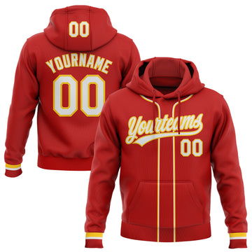 Custom Stitched Red White-Yellow Baseball Pullover Sweatshirt Hoodie