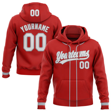 Custom Stitched Red White-Gray Baseball Pullover Sweatshirt Hoodie