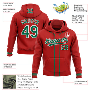 Custom Stitched Red Kelly Green-White Baseball Pullover Sweatshirt Hoodie