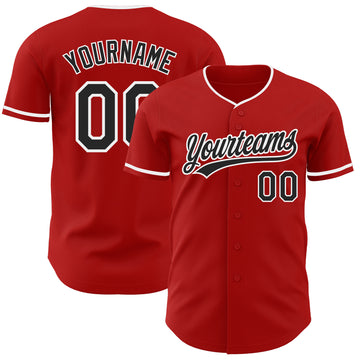 Custom Red Black-White Authentic Baseball Jersey