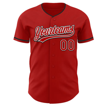 Custom Red White-Black Authentic Baseball Jersey