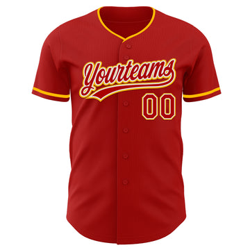 Custom Red White-Gold Authentic Baseball Jersey