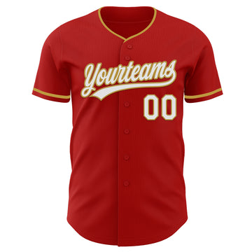 Custom Red White-Old Gold Authentic Baseball Jersey