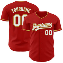 Load image into Gallery viewer, Custom Red White-Old Gold Authentic Baseball Jersey
