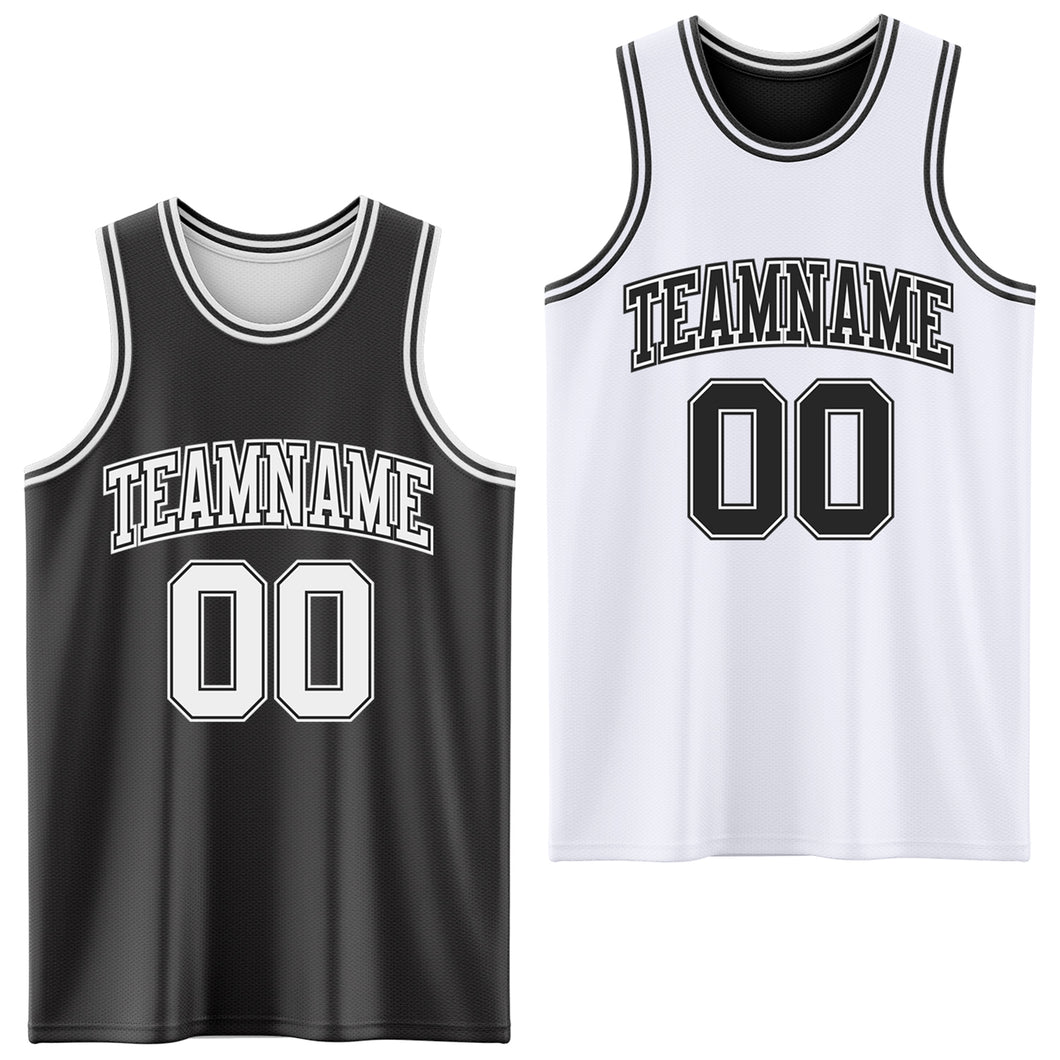 Custom Reversible Black White Double Side Basketball Jersey
