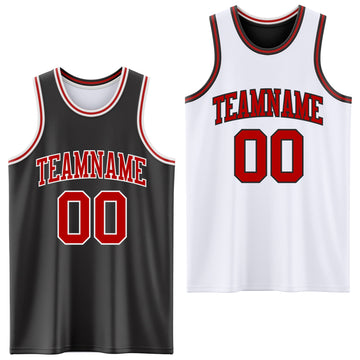Custom Reversible Black Red-White Double Side Basketball Jersey