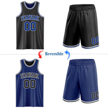 Load image into Gallery viewer, Custom Reversible Black Royal-White Double Side Sublimation Basketball Suit Jersey
