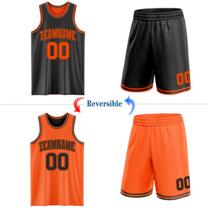 Custom Reversible Black Orange Double Side Sublimation Basketball Suit Jersey