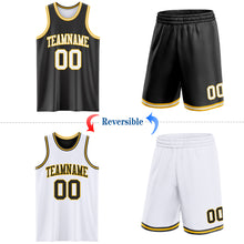 Load image into Gallery viewer, Custom Reversible Black White-Gold Double Side Sublimation Basketball Suit Jersey
