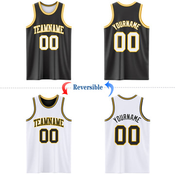 Custom Reversible Black White-Gold Double Side Basketball Jersey