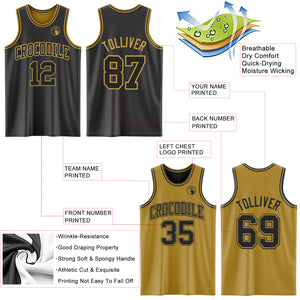 Custom Reversible Black Old Gold Double Side Basketball Jersey