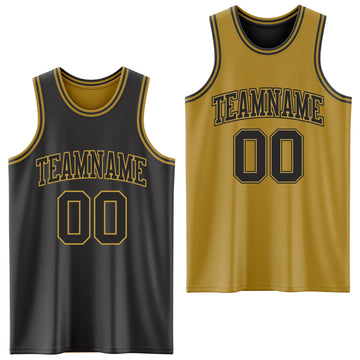 Custom Reversible Black Old Gold Double Side Basketball Jersey
