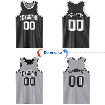 Custom Reversible Black White-Gray Double Side Basketball Jersey