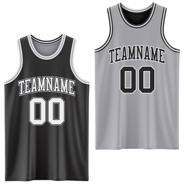 Custom Reversible Black White-Gray Double Side Basketball Jersey
