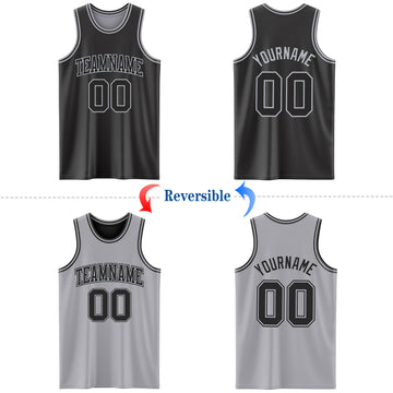 Custom Reversible Black Gray Double Side Basketball Jersey