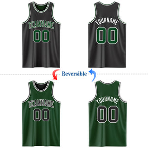 Custom Reversible Black Green-White Double Side Basketball Jersey