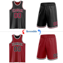 Load image into Gallery viewer, Custom Reversible Black Maroon-White Double Side Sublimation Basketball Suit Jersey
