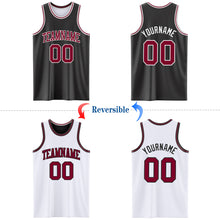 Load image into Gallery viewer, Custom Reversible Black Maroon-White Double Side Basketball Jersey
