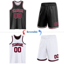 Load image into Gallery viewer, Custom Reversible Black Maroon-White Double Side Sublimation Basketball Suit Jersey

