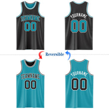 Charger l&#39;image dans la galerie, Custom Reversible Black Teal-White Double Side Basketball Jersey
