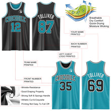 Charger l&#39;image dans la galerie, Custom Reversible Black Teal-White Double Side Basketball Jersey
