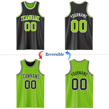 Custom Reversible Black Neon Green-White Double Side Basketball Jersey