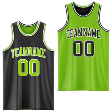 Custom Reversible Black Neon Green-White Double Side Basketball Jersey
