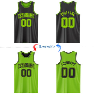 Custom Reversible Black Neon Green Double Side Basketball Jersey