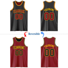 Load image into Gallery viewer, Custom Reversible Black Maroon-Gold Double Side Basketball Jersey
