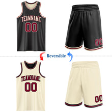 Load image into Gallery viewer, Custom Reversible Black Maroon-Cream Double Side Sublimation Basketball Suit Jersey
