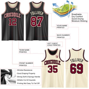 Custom Reversible Black Maroon-Cream Double Side Basketball Jersey